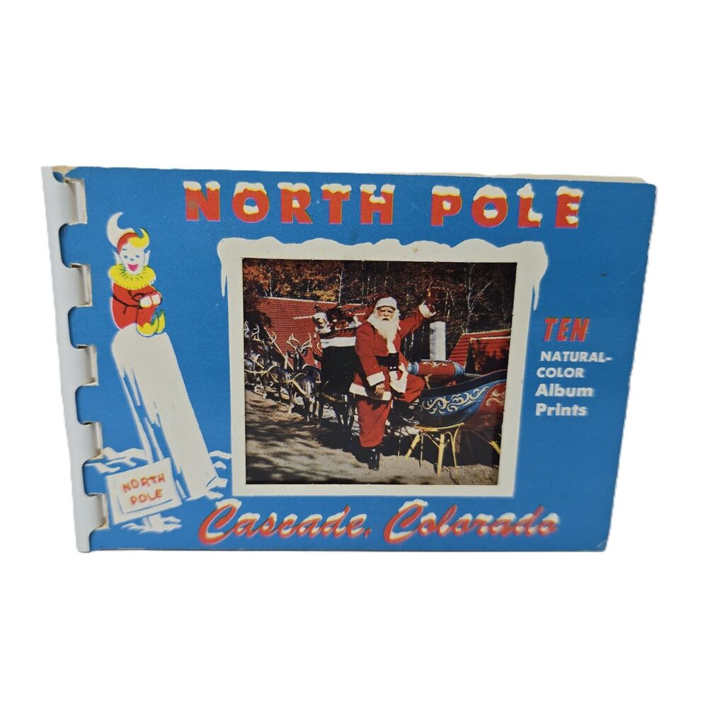 Vintage North Pole Santa's Workshop Postcard Booklet Cascade Colorado 10 Prints
